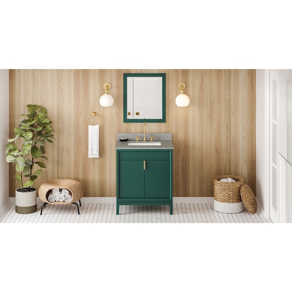 Jeffrey Alexander 30In. Forest Green Theodora Vanity, Steel Grey Cultured Marble Vanity Top, Undrmnt Rctngl Bowl VKITTHE30GNSGR - main